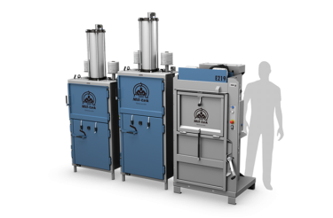 Tres prensas de balas y la silueta de un hombre