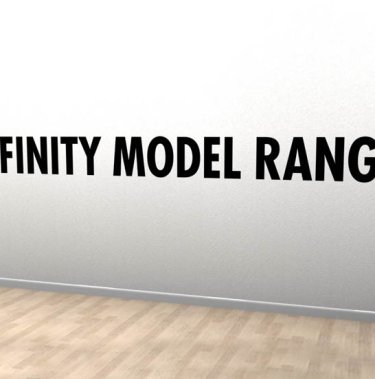 miniatura de video de la gama de modelos Infinity con texto en pared gris