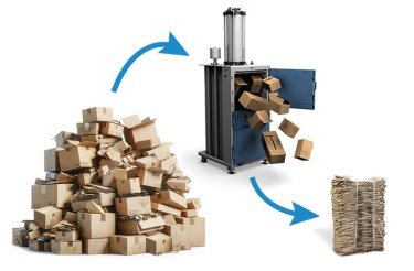Compactación de cartón con una prensa Mil-tek para reciclaje y optimización del espacio